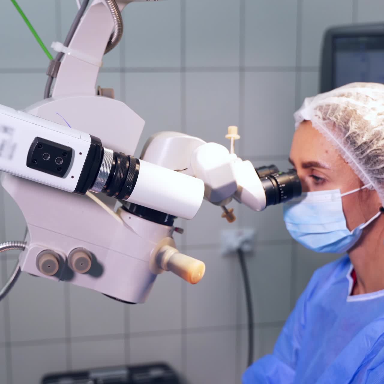 Surgeon performing operation on eyes