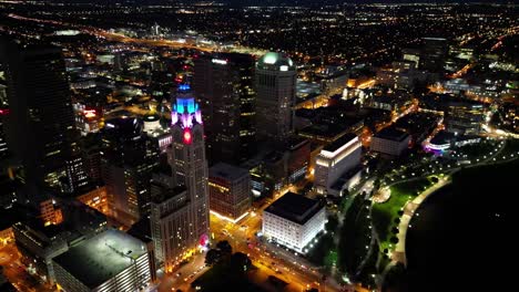 aerial downtown night pan - columbus, ohio