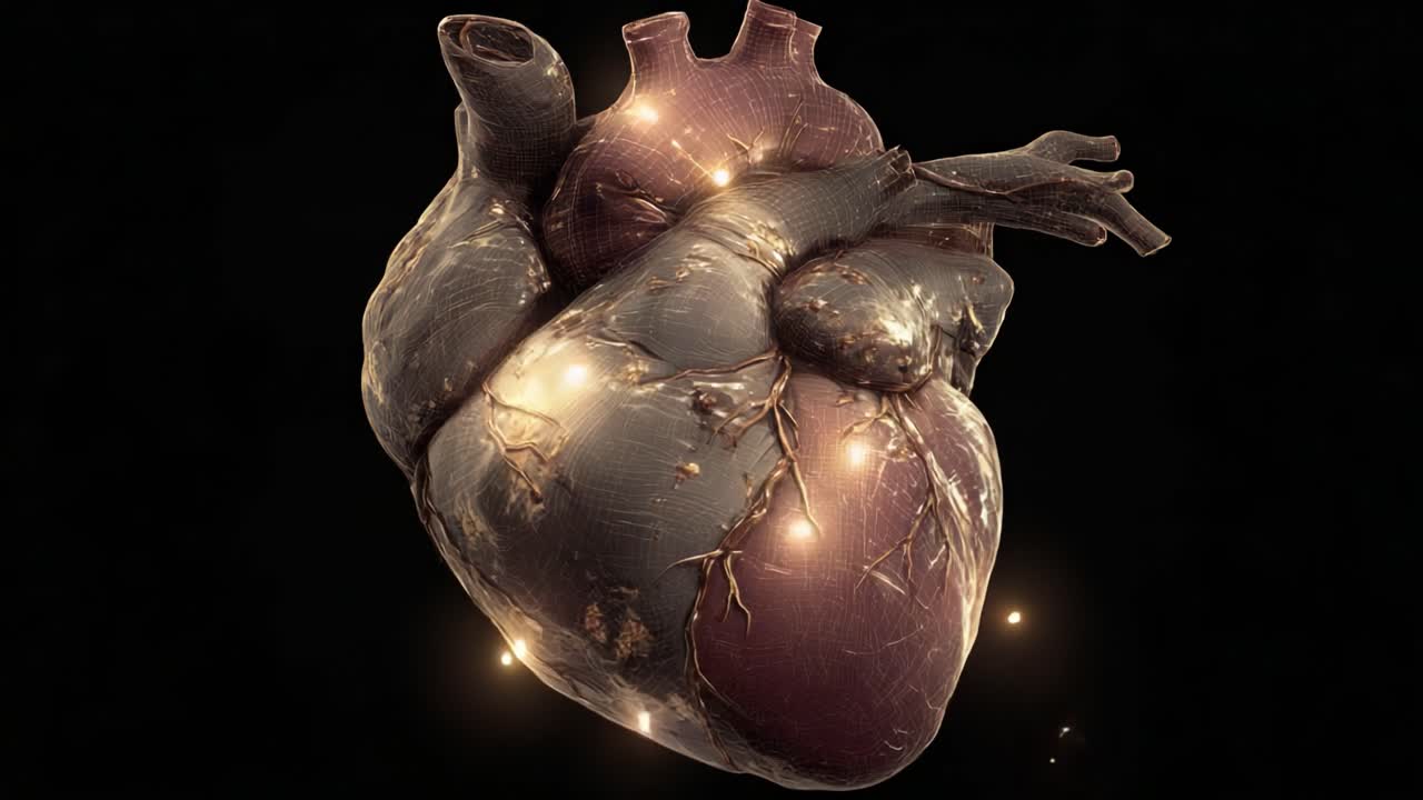 Anatomical Heart Visualization: A Stunning Digital Representation of the Human Heart Showcasing Veins, Texture, and Biomechanical Features with a Glow Effect