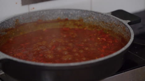 pot of homemade tomato sauce for shakshouka