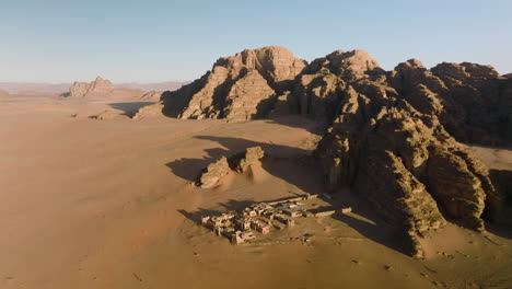 Amazing-Desert-Landscape-In-Wadi-Rum-Jordan---aerial-shot