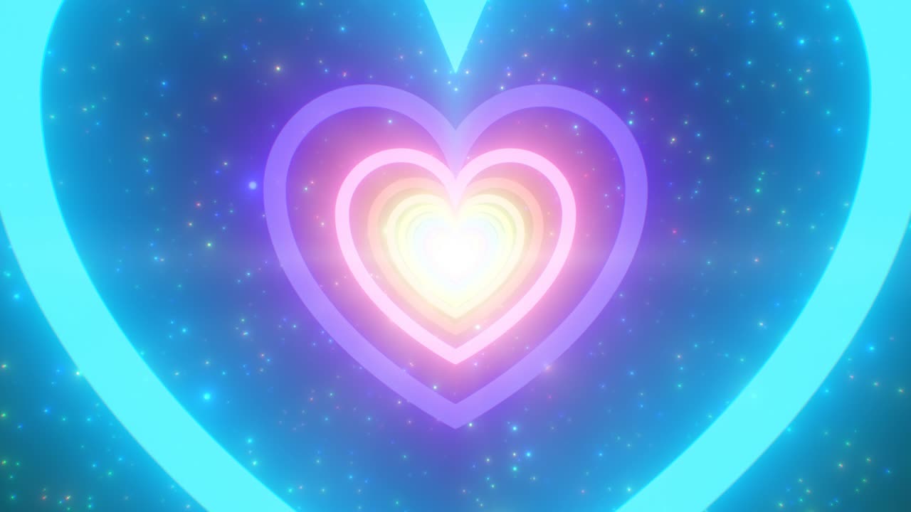 멋진 무지개 네온 조명 사랑의 심장 터널 빛나는 모양 빠르게 움직이는 - 4k 원활한 vj 루프 모션 배경 애니메이션