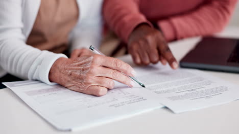 senior couple, writing and home documents