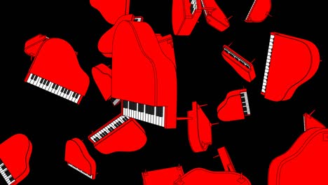 many red pianos on black background.