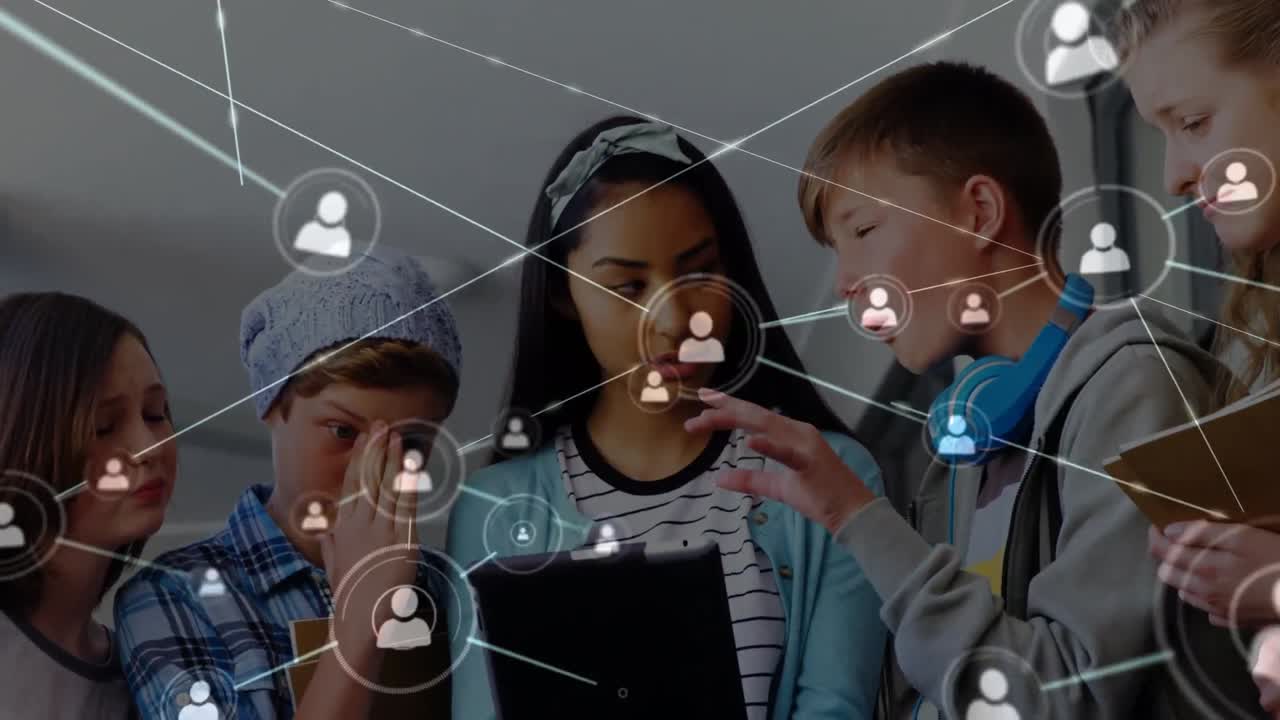 교실에서 학생들을 통해 연결하는 네트워크의 애니메이션