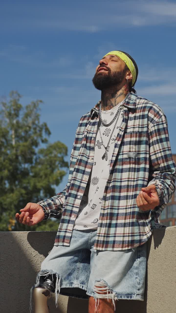 Man with Prosthetic Leg in Urban Setting