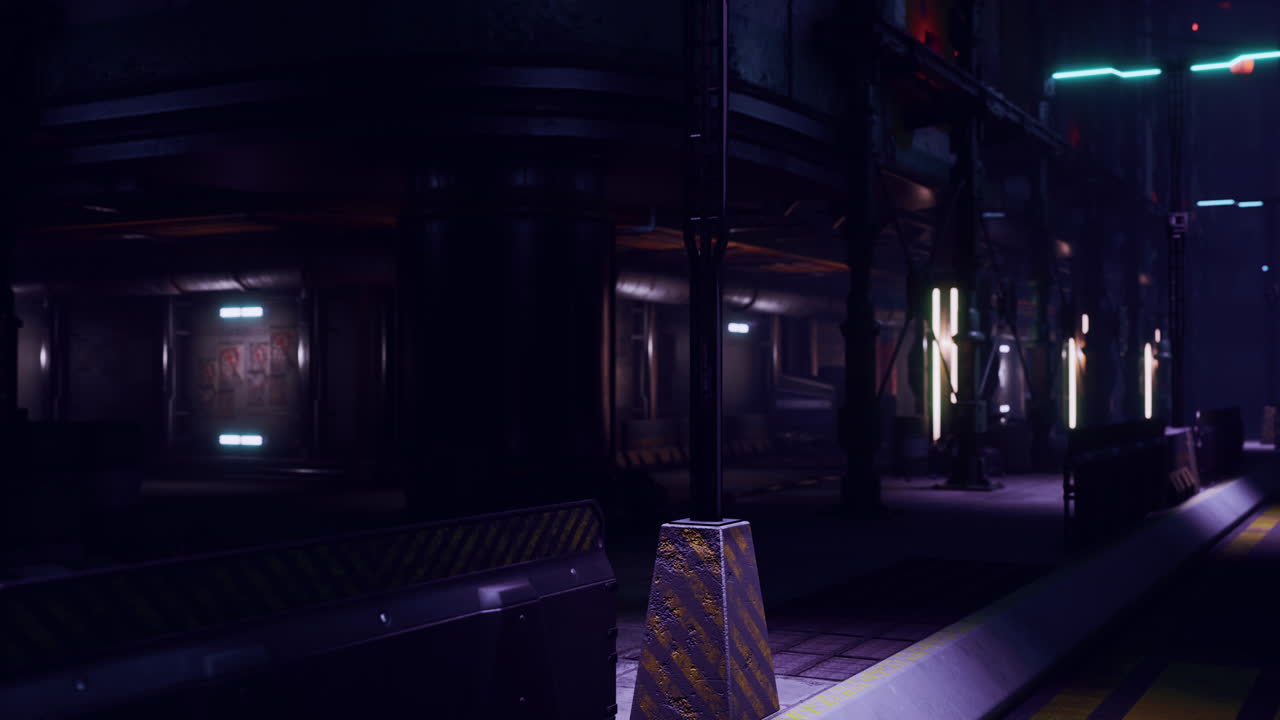 어두운 곳에서 네온 빛을 비추고