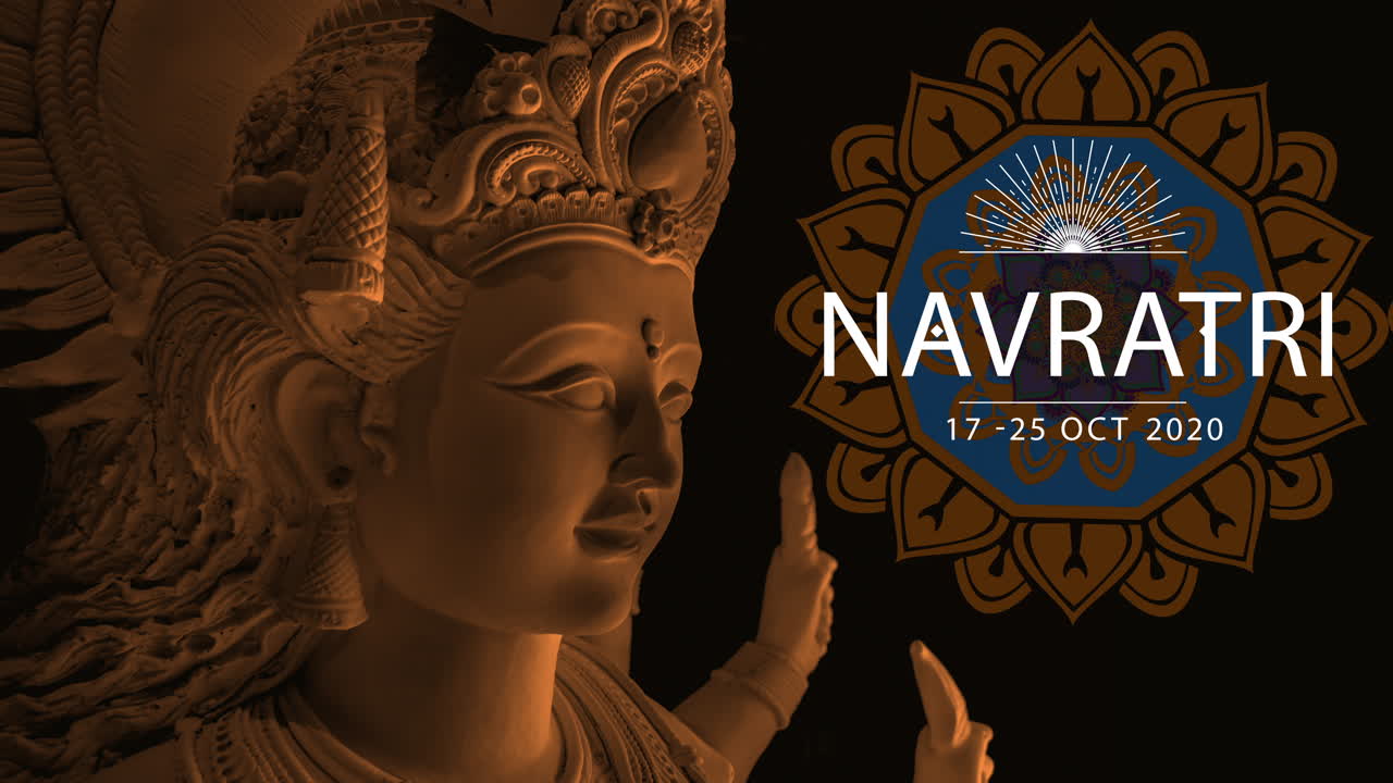 happy navratri orange y godess animación khalidoscopio