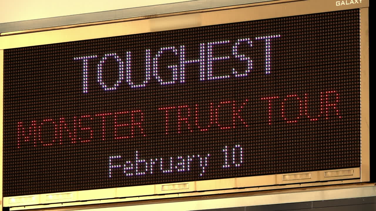 Electronic sign announcing shows at the Casper Event Center in Wyoming