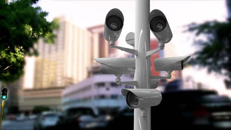 surveillance cameras in a busy street