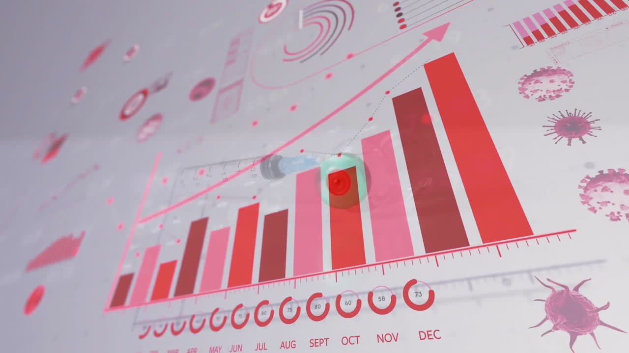 animación de la jeringa con el vial sobre procesamiento de datos sobre fondo blanco