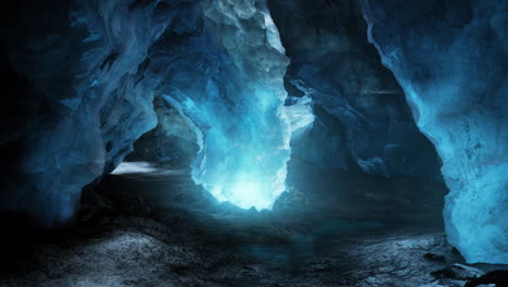 blue crystal ice cave beneath the glacier in iceland