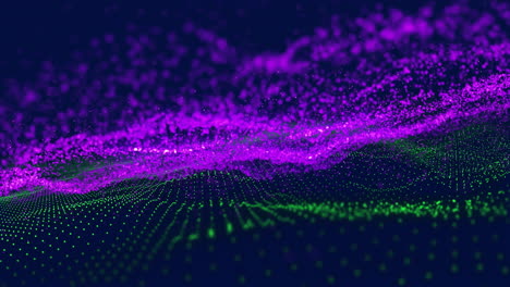 Ondas-De-Partículas-Moradas-Y-Verdes-Que-Se-Mueven-Sobre-Un-Fondo-Oscuro