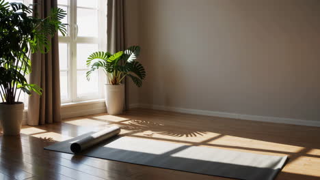 empty yoga room with sunlight