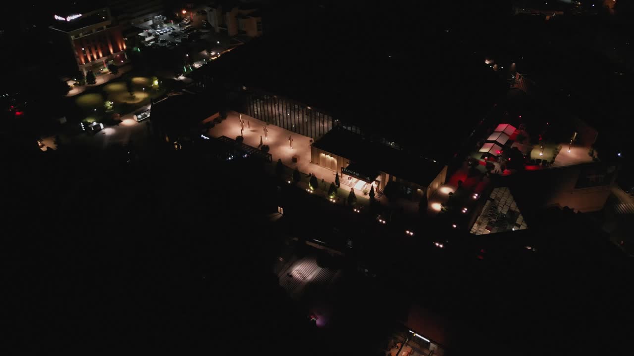 spinning aerial of college town of Lasi, Romania at night