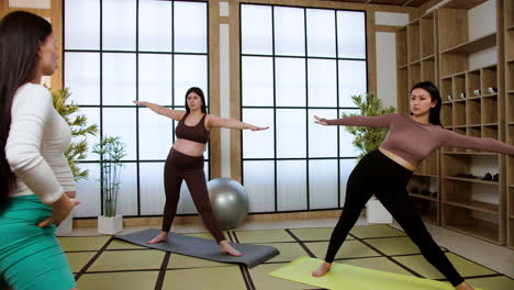 Frauen-Machen-Yoga-Drinnen