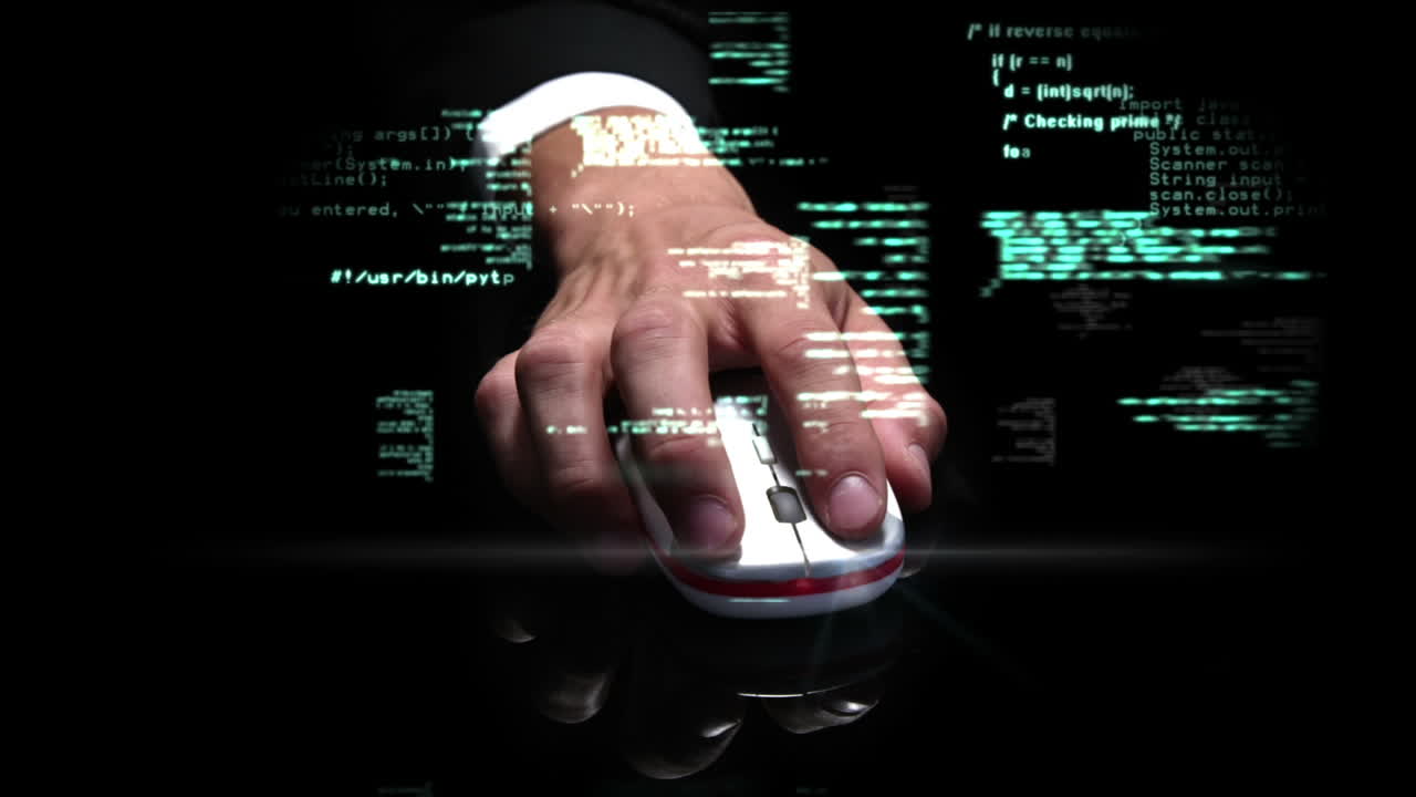 Hand on a computer with digital animation