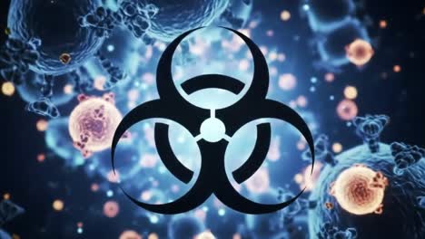 visual representation of biohazard symbols highlighting biological threats in microscopic cellular environments, emphasizing the importance of safety in biohazardous situations