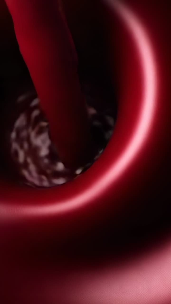 Video verticale: comparsa di luce a mezzaluna, forma scura che entra nello spazio tubolare rosso, rivelando un modello