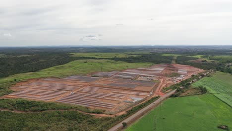 aerial view of solar power generation plant and substation - tocantins, brazil, amazon region