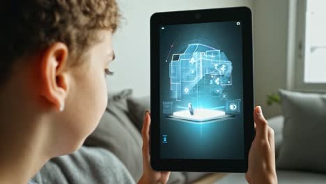boy using augmented reality on tablet