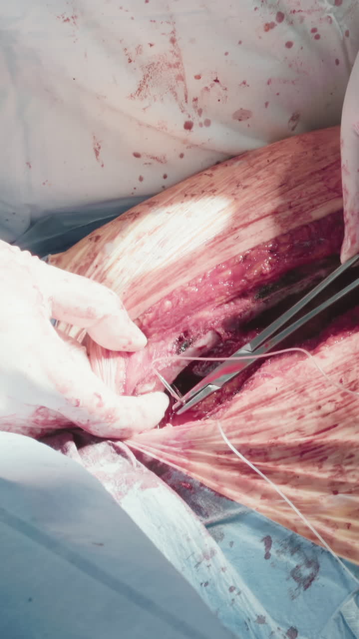 cirujano cardiotorácico cierra la incisión. médico experto con equipo conecta los lados de la cavidad torácica utilizando suturas después de la cirugía de derivación de la arteria coronaria