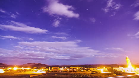 Agadir-Tanane-Tarde-Marruecos-Halógeno-Iluminado-Pueblo-Timelapse