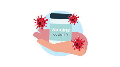 hand lifting covid19 vaccine vial and particles