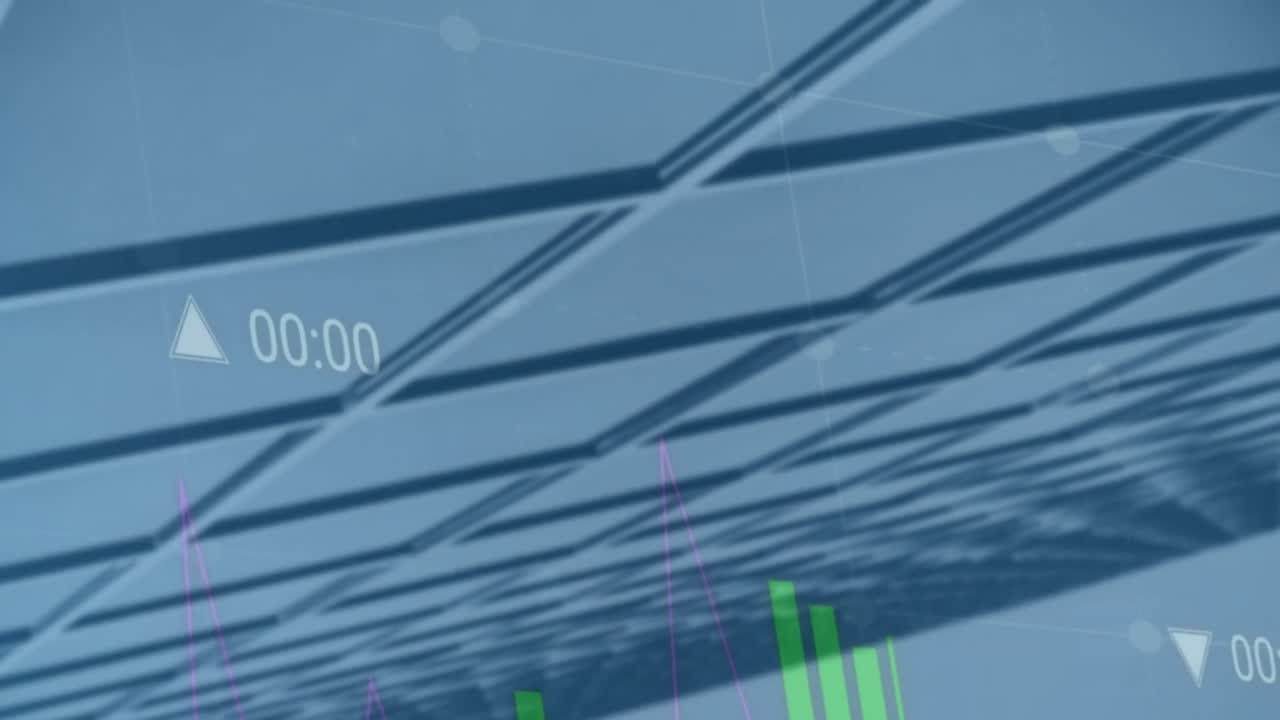 사무실 건물 위의 재무 데이터 처리 애니메이션