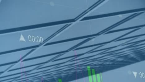 animación del procesamiento de datos financieros sobre el edificio de oficinas