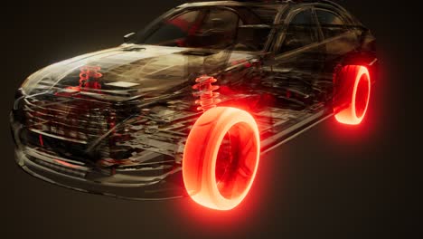 car wheels glowing in car