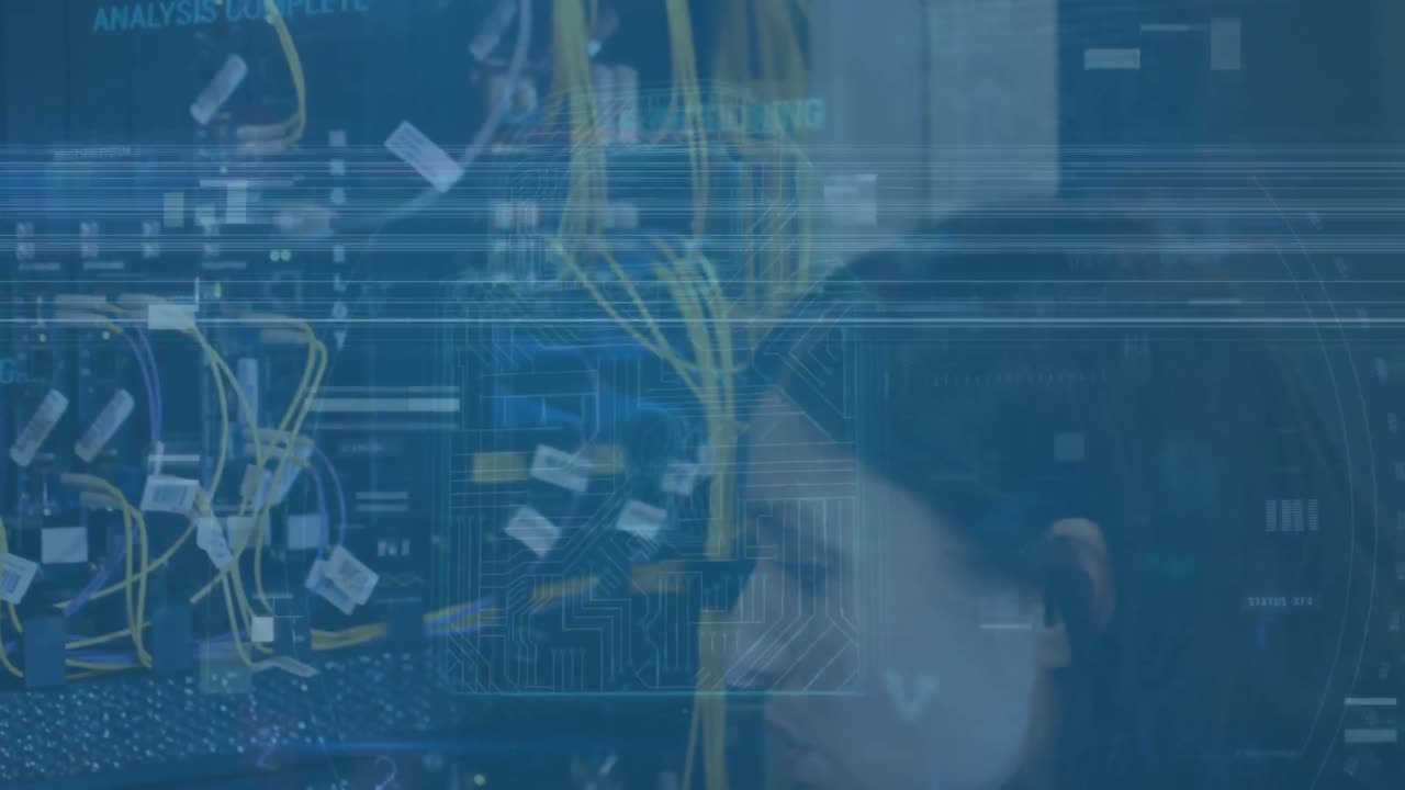 animación del procesamiento de datos a través de servidores informáticos