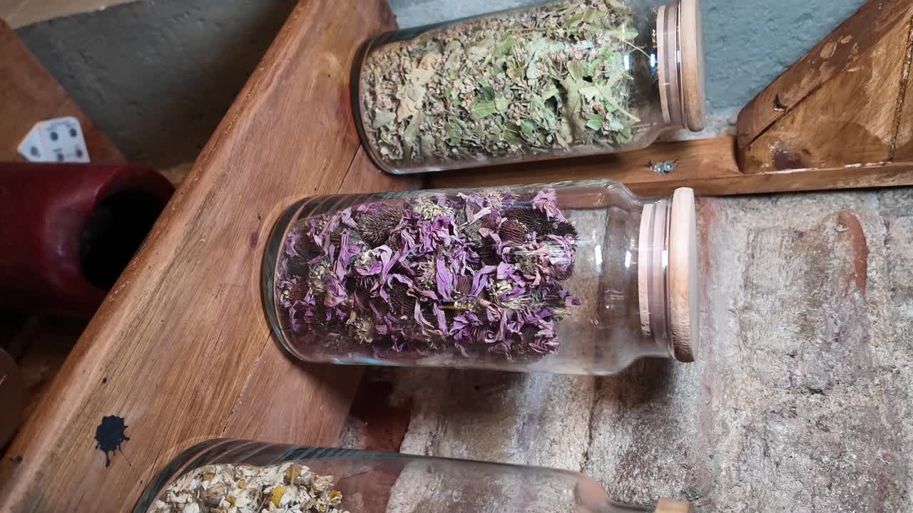 Dried Herbs and Flowers in Jars