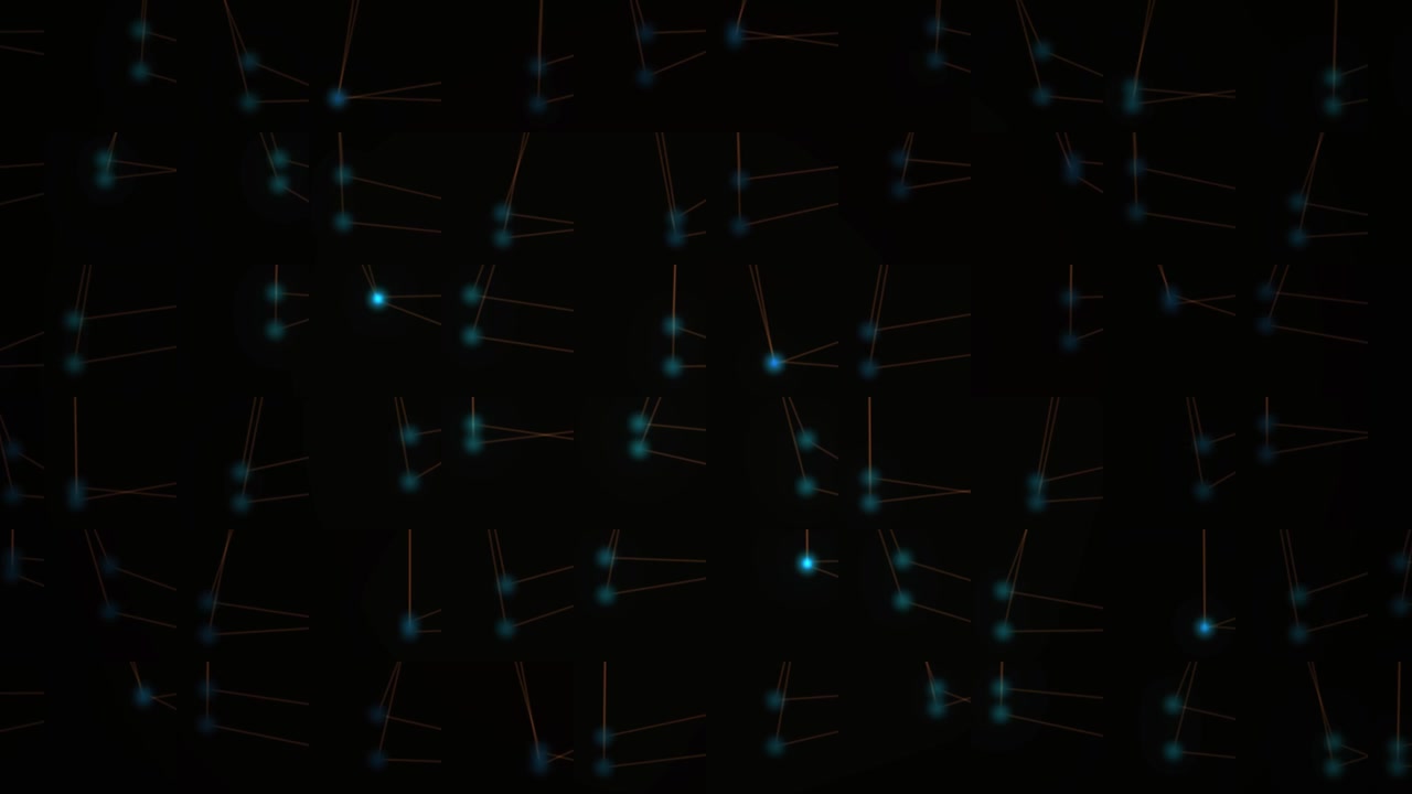Futuristic Digital Grid with Rotating Blue Lights and Orange Connections