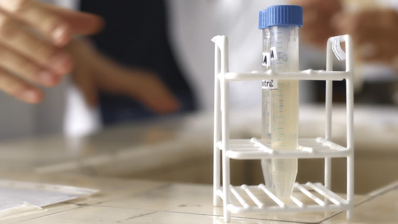 Scientist's Hand Picking Up Test Tube in Laboratory