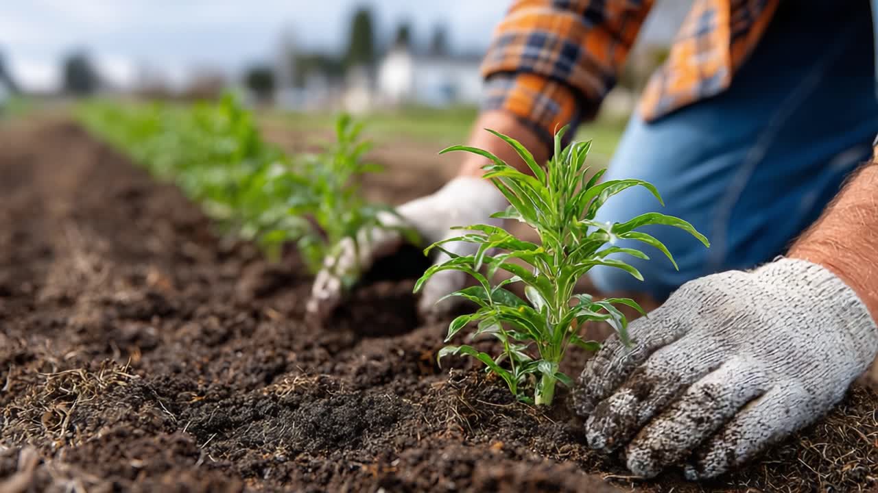 Nurturing Growth: A Gardener's Care as Plants Thrive in Fresh Soil, Showcasing the Art of Cultivating Nature Through Hands-On Gardening Techniques and Sustainability