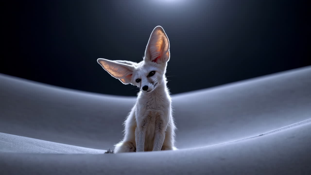 A Fennec Fox in the Desert at Night