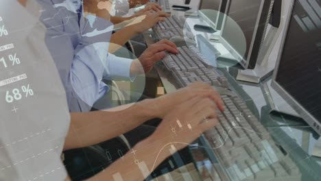 animación del procesamiento de datos financieros en diversos empresarios que utilizan computadoras