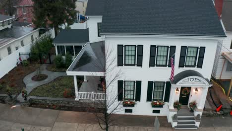 aerial of traditional colonial white house