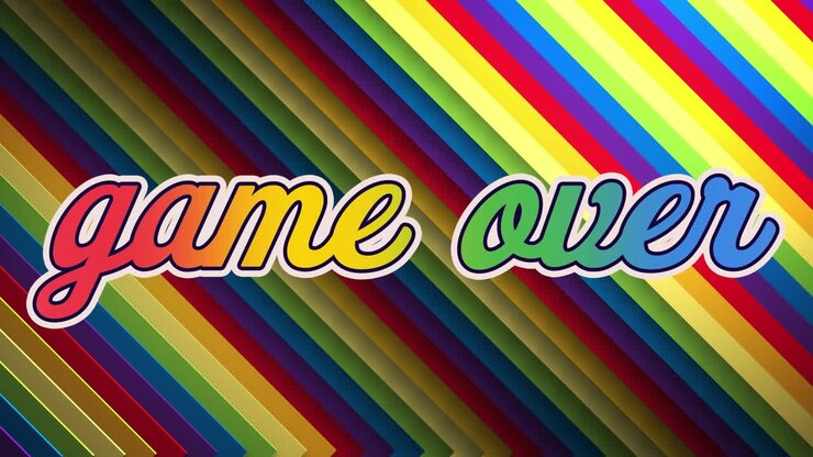Animation of game over text over rainbow shape