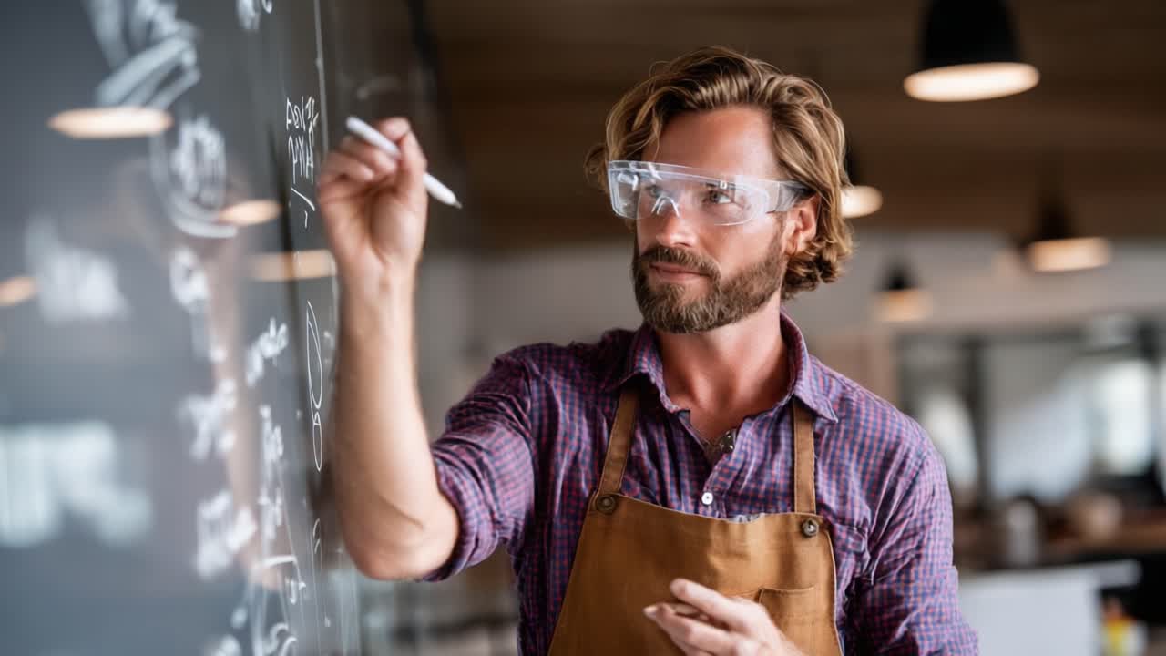 Un insegnante appassionato si dedica a un insegnamento dinamico, utilizzando una lavagna piena di equazioni per ispirare e illuminare i suoi studenti con conoscenze pratiche e creatività.