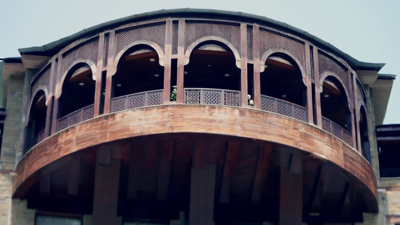View of a vintage building rustic balcony at Malam Jabba SWAT in Pakistan