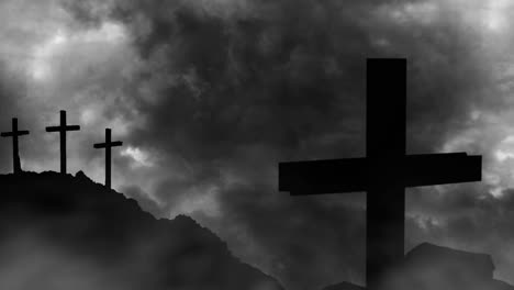 4k silhouette, christian cross thunderstorm background