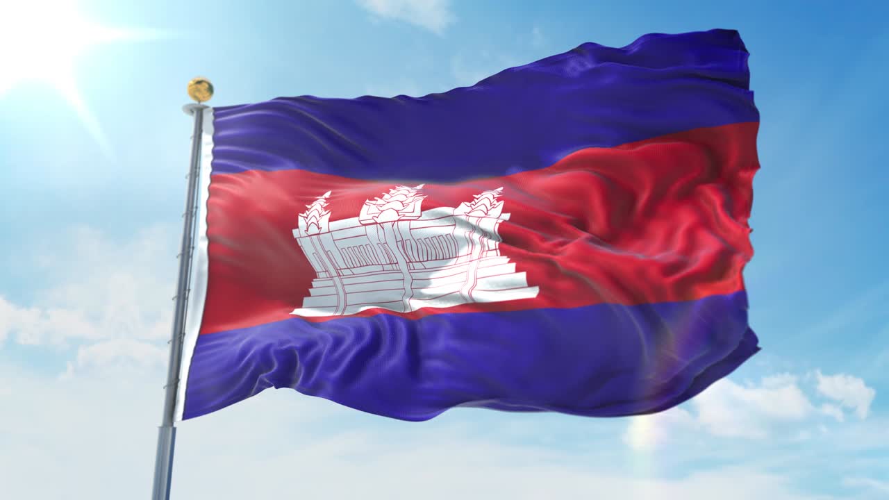 깊은 파란 하늘을 배경으로 바람에 흔들리는 보디아 발, 국가 테마, 국제 개념, 3d 렌더링, 시엄리스 루프, 4k