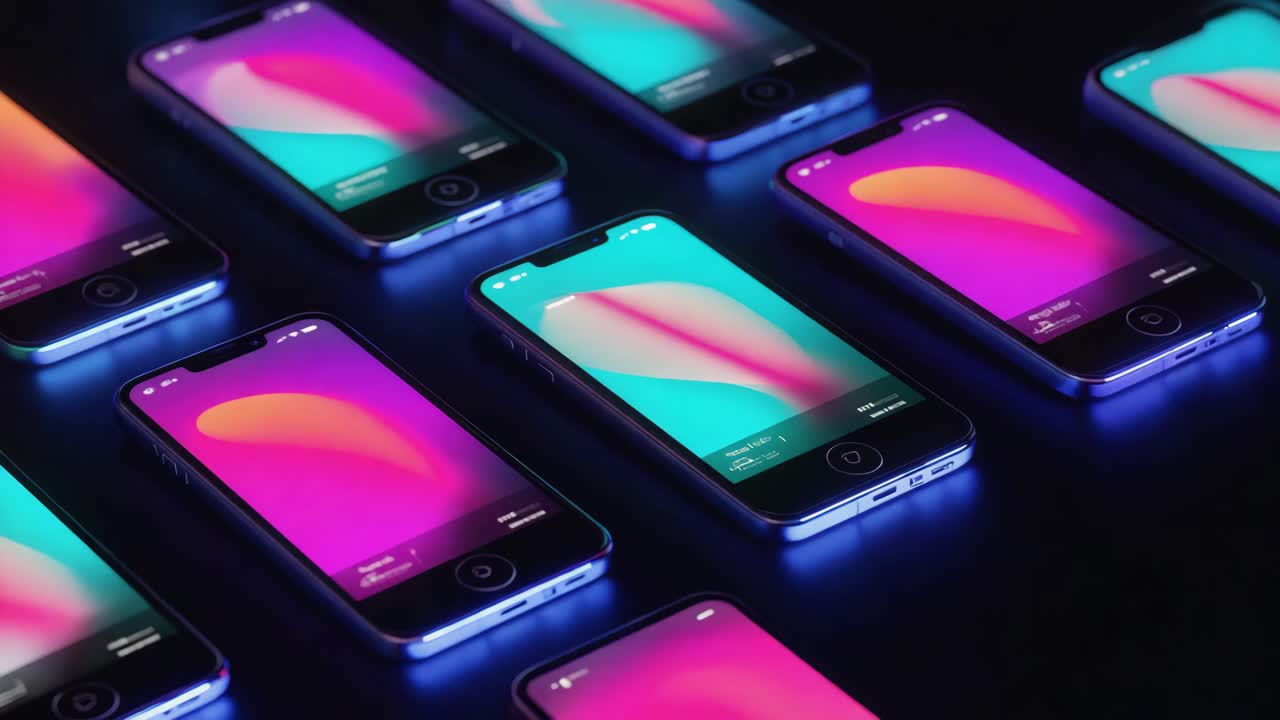 Smartphones with colorful screens