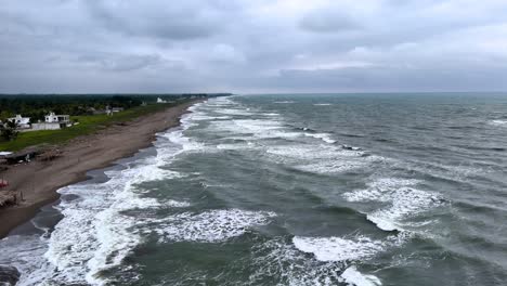 drone shot over the waves at veracruz mexico in winter