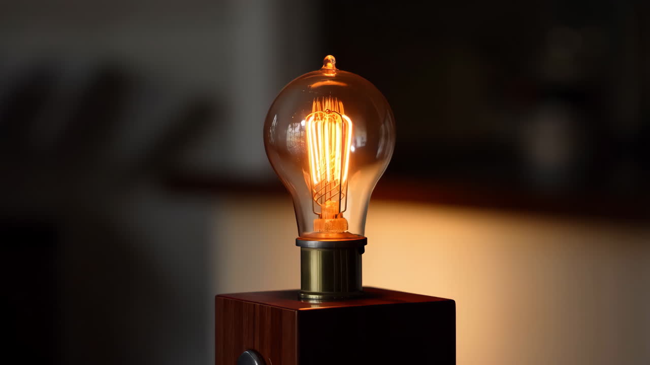 Edison Light Bulb on Wooden Base