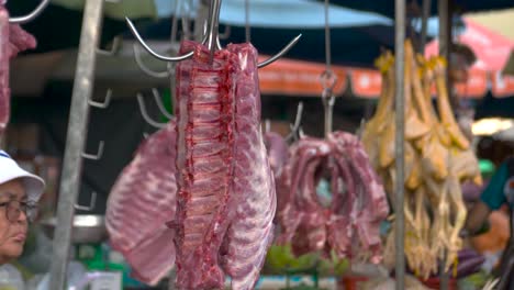 fresh pork robs at a meat market in phnom penh, cambodia