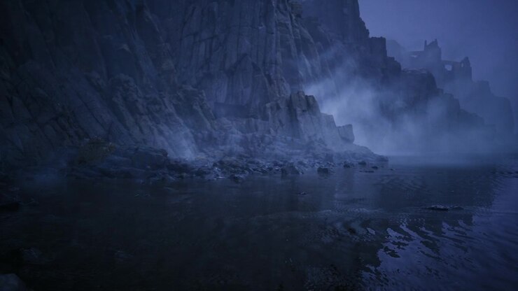 Stormlashed coastal cliffs with turbulent sea and stormy atmosphere