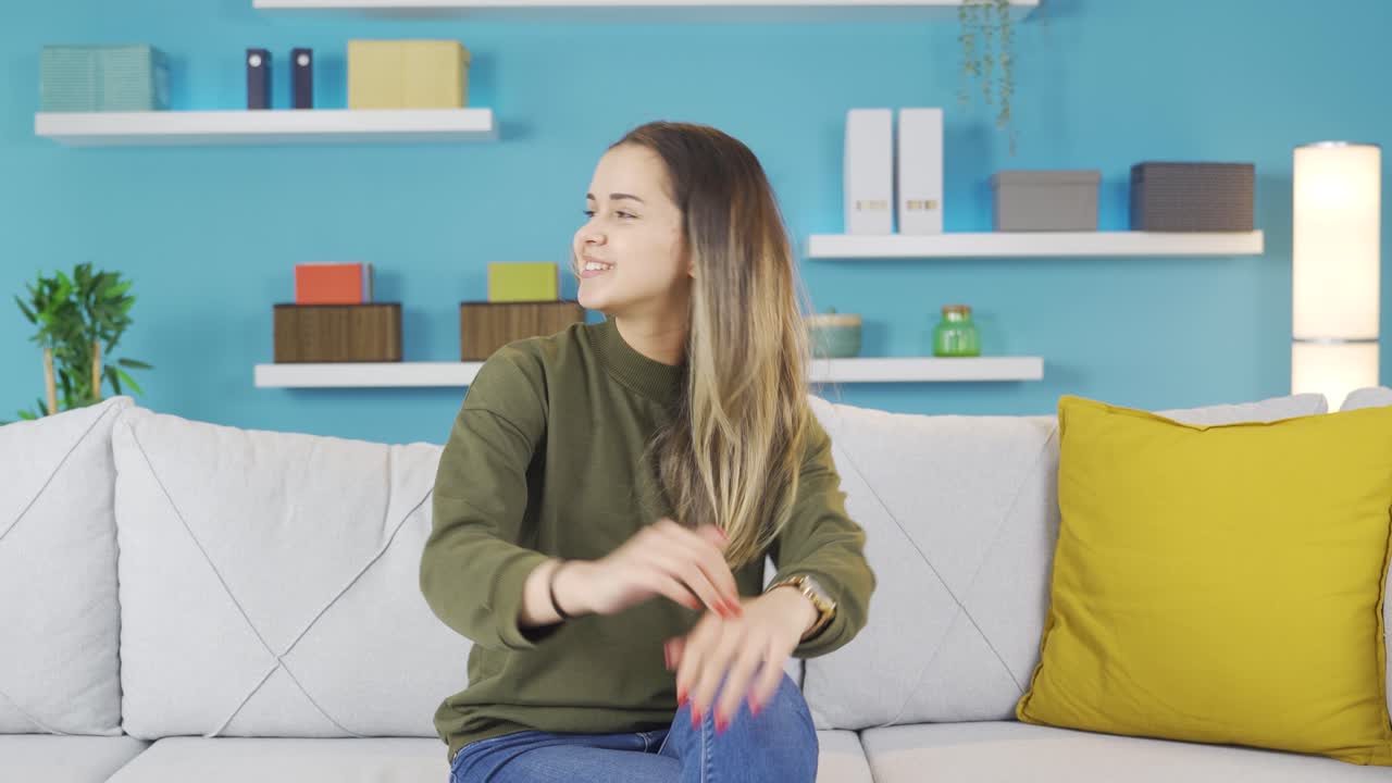 Beautiful young girl dancing, having fun.